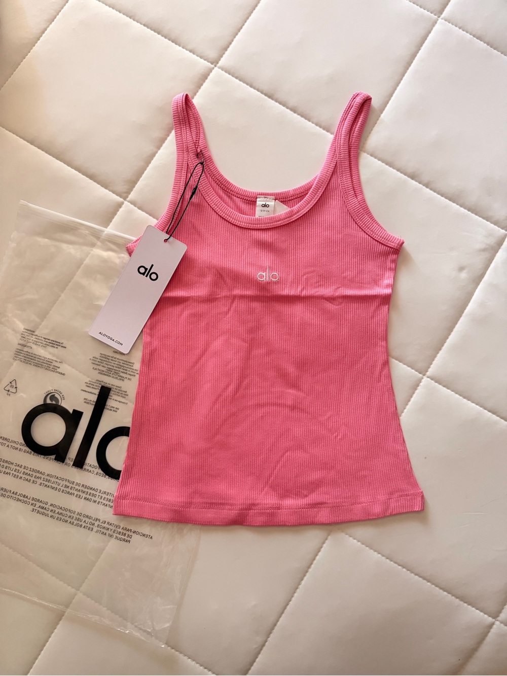 Yoga Pink Ribbed Tank with Subtle Logo